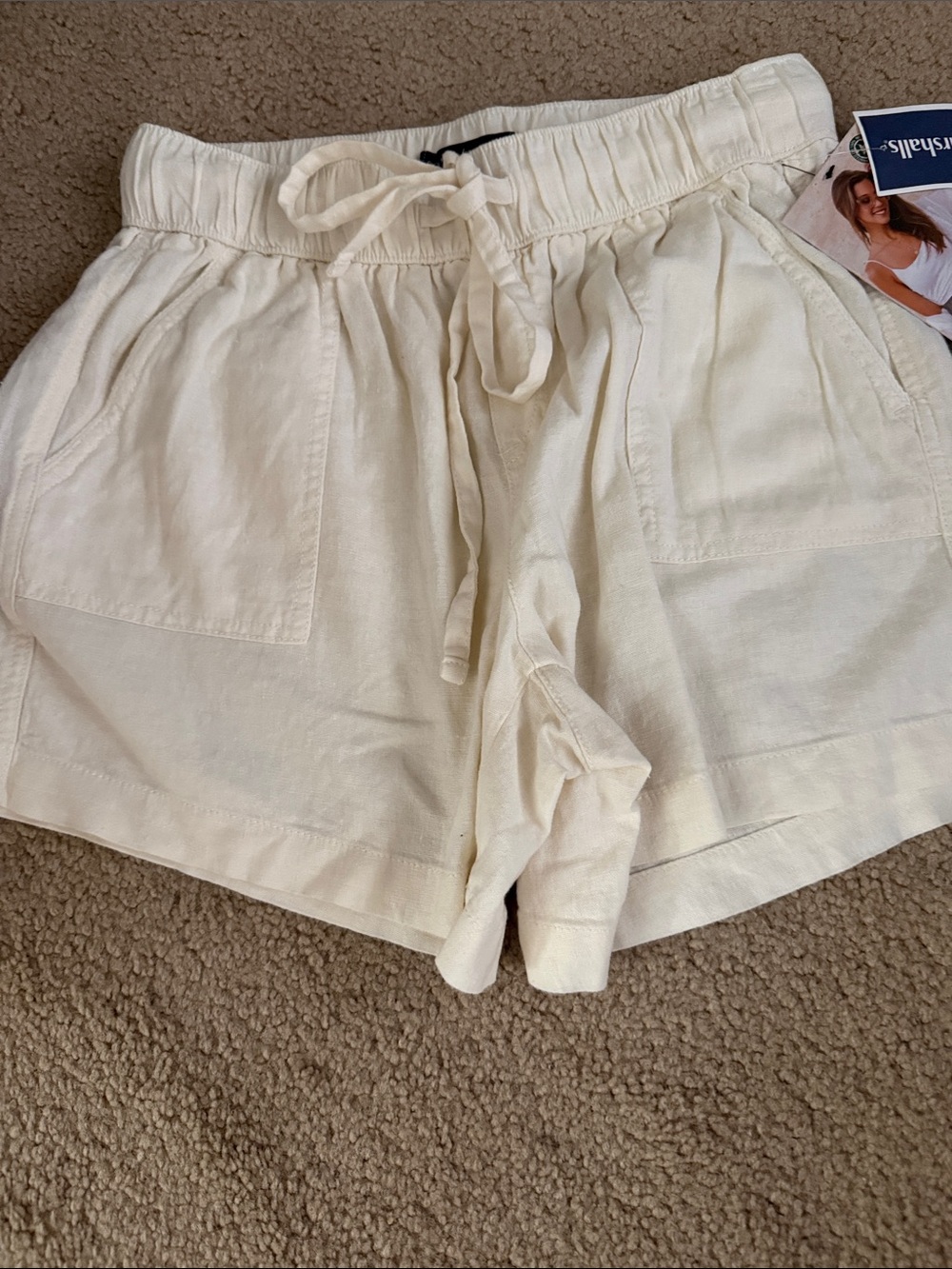 Marshalls Cream High-Waist Drawstring Shorts